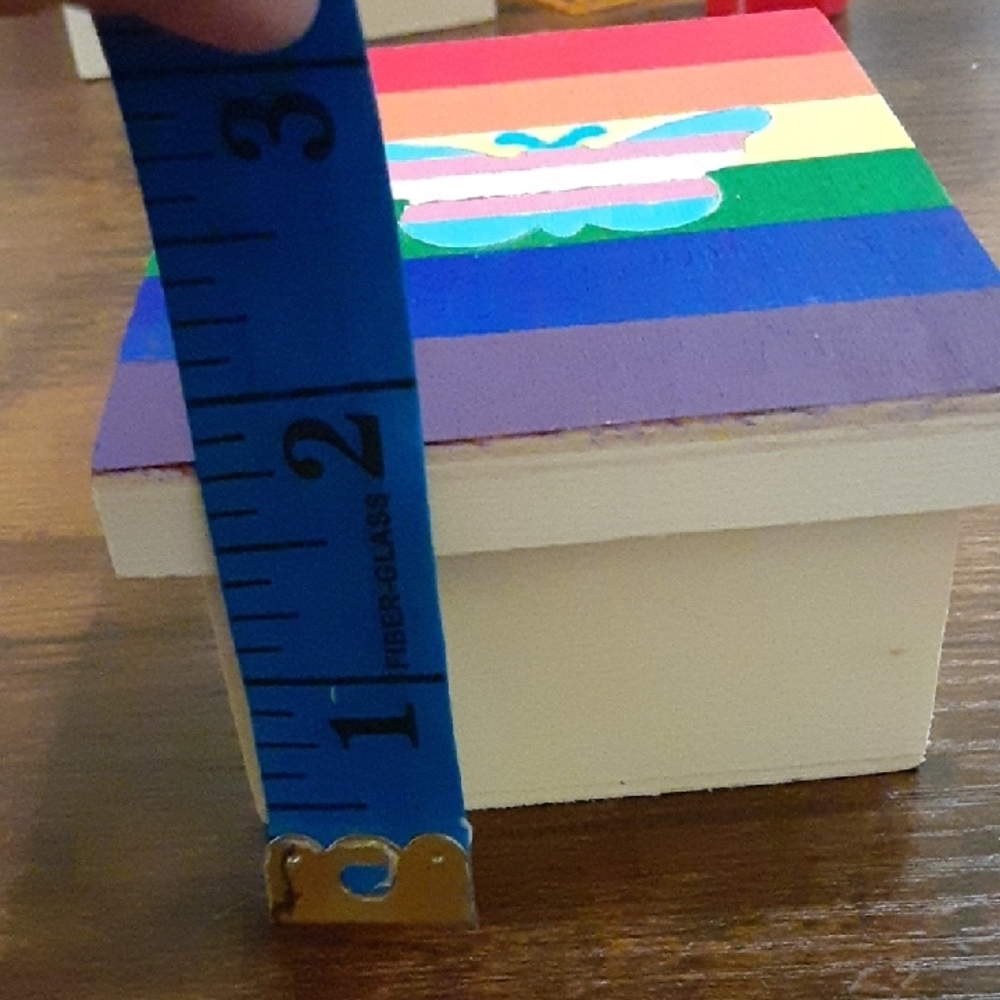 Wooden Trinket Box with Hand-painted Rainbow Stripe and Trans Pride Butterfly - Picture 10 of 10